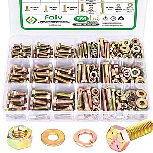 $24.49 – 566-Piece Foliv Grade 8 Bolt, Nut & Washer Assortment Kit (1/4″-20, 5/16″-18 & 3/8″-16) + Free Shipping w/ Prime or on $35+