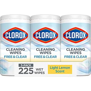 $10.68 – Select Accounts: 3-Pack 75-Count Clorox Free & Clear Cleaning Wipes (Light Lemon Scent) w/ S&S + Free Shipping w/ Prime or on $35+