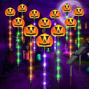12-Pack Ahaorigin Solar Halloween Pumpkin Pathway Stake Lights