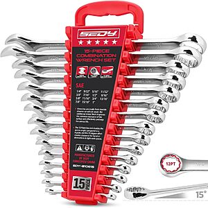 $22.59 – 15-Piece SEDY Combination Wrench Set w/ Organizer (Metric or SAE) – Lowest Price Ever at Amazon