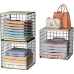 $21.99 – 3-Pack Stackable Closet Organizer Shelves w/ Wood Top & Metal Wire Basket  + Free Shipping w/ Prime or on $35+
