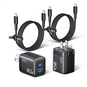 $8.26 – * | 2-Pk INIU 30W GaN Mini USB-C/A Wall Charger w/ 2x 5′ USB-C Cable at Amazon