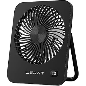 $8.99 – 5-Speed Lerat USB Rechargeable Foldable Portable Desk Fan w/ LED Display  (Black), $9.99 (White) + Free Shipping w/ Prime or on $35+