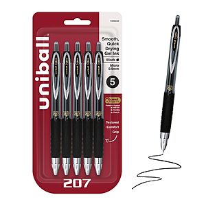 $3.60 – 5-Count Uni-Ball 207 Signo 0.5mm Micro Point Retractable Gel Pens (Black) – Lowest Price Ever on Amazon with Subscribe & Save