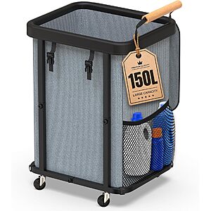 $27.50 – 150L Laundry Basket Hamper w/ Lid, Handle & Wheels (Gray or White) –  + Free Shipping w/ Prime or on $35+
