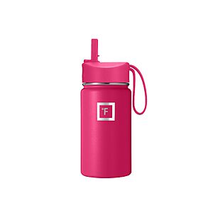 14-Oz Iron Flask Kids' Double Wall Insulated Water Bottle with Straw Lid (Rad Raspberry)