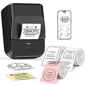 $12.99 – TYPONOS PM240 Bluetooth Thumb Score: +6 Thermal Label Maker w/ 3 Tape Rolls on Sale for  + Free Shipping w/ Prime or on $35+