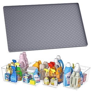 $14.99 – 34″x22″ Under Sink Mat & 4-Pack Clear Storage Bins Organizer Set (Grey) – + Free Shipping w/ Prime or on $35+