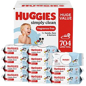 $12.69 – Select Accounts: 704-Count Huggies Simply Clean Unscented Baby Wipes (11-Pack)  w/ S&S + Free Shipping w/ Prime or on $35+