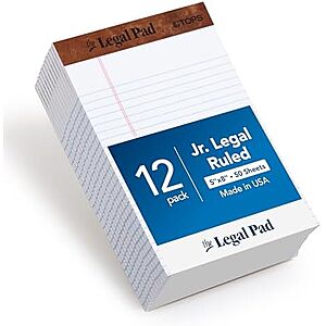 $6.05 – | TOPS Legal Pads, 12 Pack, 50 Jr. Legal Ruled 5″ x 8″ Sheets at Amazon