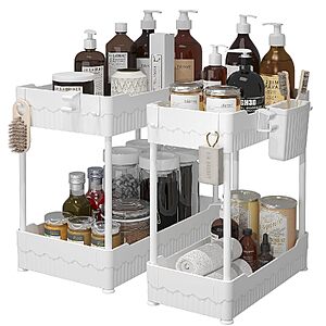 $11.99 – 2-Pack Under Sink Organizer w/ Hooks & Hanging Cups (White) Now at Lowest Price Ever on Amazon