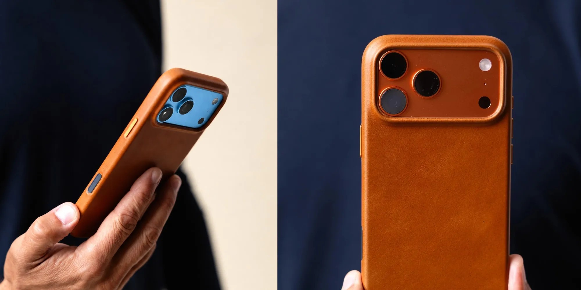 Bluebonnet’s Saddle Tan leather iPhone 18 Pro case with copper buttons exclusively 20% off for 9to5 readers