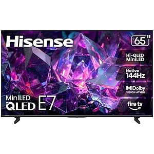 $649.99 – * | 65″ Hisense 65E7SF Hi-QLED 4K 144Hz Mini-LED Fire TV + 10% Back w/ Prime Visa Card at Amazon
