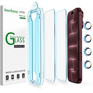 $4.95 – 2-Pack amFilm OneTouch iPhone 18/17/16/15/14/13 Tempered Glass Screen Protectors from  + Free Shipping w/ Prime or $35+ Orders