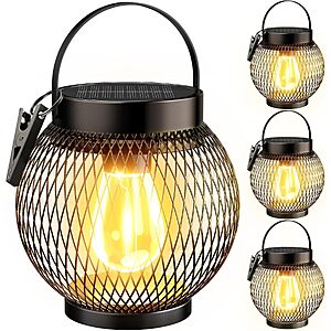 $23.39 – 4-Pack TuyLuxe Metal Hanging Solar Lanterns (Warm Filament)  ($5.85 Each) + Free Shipping