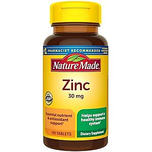 $3.08 – SnS, AC | 2 x 100-Ct Nature Made 30mg Zinc Tablets ($1.54 each) at Amazon