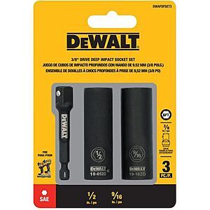 $5.00 – 3-Piece 3/8″ DEWALT SAE Socket Set $5 or less at Bomgaars w/ Free Store Pickup