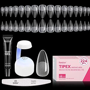$6.29 – Beetles 224-Piece Tipex Instant Apex Soft Gel Press-On Nail Kit w/ Mini UV Lamp, Glue, File: Almond  or Square $7.19 w/ S&S + Free Shipping w/ Prime or on $35+