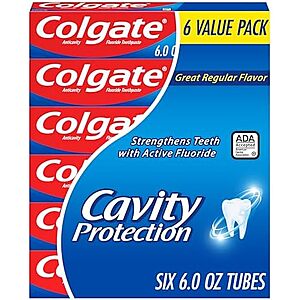 $18.42 – SnS, AC | 3 x 6-Pack 6-Oz Colgate Cavity Protection Toothpaste ($6.14 each) at Amazon