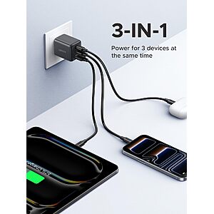 $9.95 – UGREEN 3-Port 30W USB C Charger Block, GaN II Type C Fast Charging, Black Now at Record Low Price of on Amazon