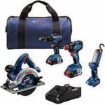 $249.00 – $249* | BOSCH 18V 4-Tool Kit w/ Impact + Hammer Drill / Driver, Circ Saw, Worklight, 2Ah & 4Ah Batteries at Amazon