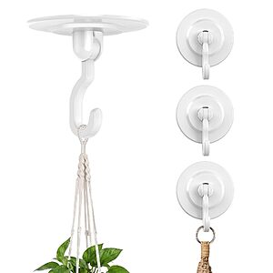 $5.99 – 4-Pack Keno 3-Lb Adhesive Ceiling Hooks w/ 360° Swivel (White) –  ($1.49 each) + Free Shipping w/ Prime or on $35+