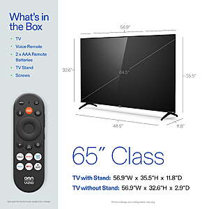 $258.00 – onn 65″ Class 4K UHD Powered by VIZIO Smart Television, 65S4V4 Now $258 at Walmart