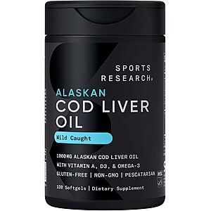 $13.47 – 120-Count Sports Research Omega-3 Wild Alaskan Cod Liver Oil Softgels  w/ S&S + Free Shipping w/ Prime or on $35+