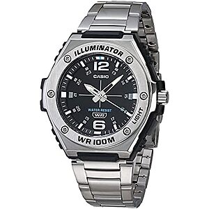 $38.97 – * | 50.5mm Casio Men’s MWA100H Series Stainless Steel Analog Watch (Silver) at Amazon