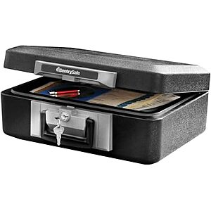 $30.47 – Resale  | SentrySafe Fireproof Safe Box with Key Lock, 6.3 x 15.3 x 12.1 Inches (Used – Like New) at Amazon