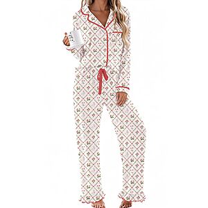 $14.99 – Ekouaer Womens Pajama Sets Long Sleeve Sleepwear Button Down Pjs Loungewear