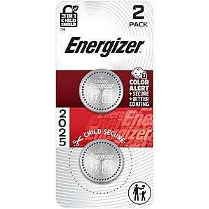 $2.13 – SnS, AC * | 2-Pk Energizer CR2025 3V Lithium Batteries at Amazon