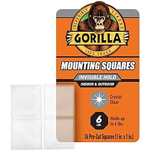 $4.97 – * | 24-Count Gorilla Tough & Clear Double Sided Tape Squares at Amazon