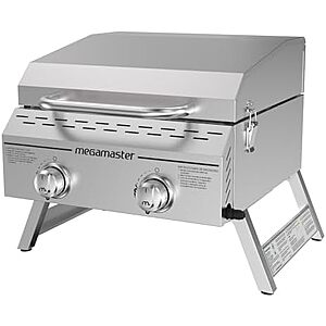 $94.73 – | Megamaster Tabletop 2 Burner Gas Grill, Stainless Steel with Foldable Legs at Amazon