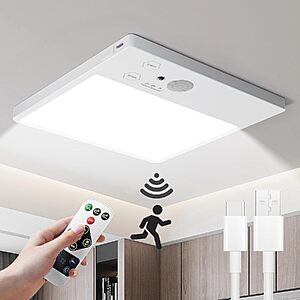 $14.99 – OUQI 7000mAh Rechargeable Motion Sensor LED Ceiling Light w/ Remote & 3-CCT Dimming – with Coupon Code and Free Shipping w/ Prime or on $35+