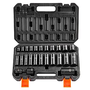 $34.76 – VEVOR 3/8″ Drive Impact Socket Set, 25 Piece Deep & Shallow Socket Set