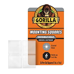 $4.97 – 24-Count Gorilla Invisible Hold 1″ Double-Sided Mounting Tape Squares on Sale for Lowest Price Ever at Amazon