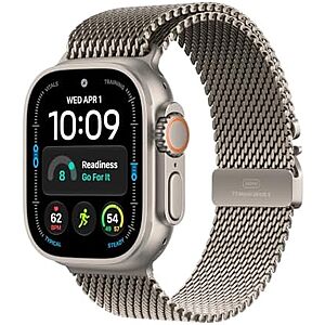 Apple Watch Ultra 4 GPS + Cellular 49mm Smartwatch in Natural Titanium Case and Natural Titanium Milanese Loop - L