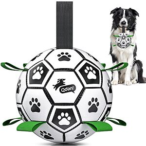 $8.79 – 6″ Qdan Dog Soccer Ball w/ Straps (Black/ White/ Green) on Sale for  with Free Shipping