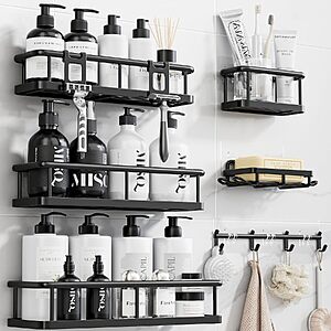 $9.99 – 6-Piece Yasonic Shower Caddy Organizers w/ Hooks (Black) on Sale for + Free Shipping w/ Prime or on $35+