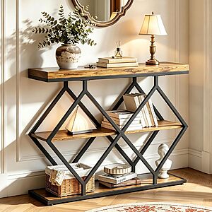 $54.99 – 39″ Garvee 3-Tier Industrial Entryway Table w/ Wood Shelves & Metal Frame + Free Shipping