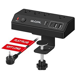 $22.92 – 1050J 10′ Glcon Desk Clamp Power Strip w/ 4 AC Outlets, 20W USB-C Fast Charging (Black or White) + Free Shipping w/ Prime or on $35+