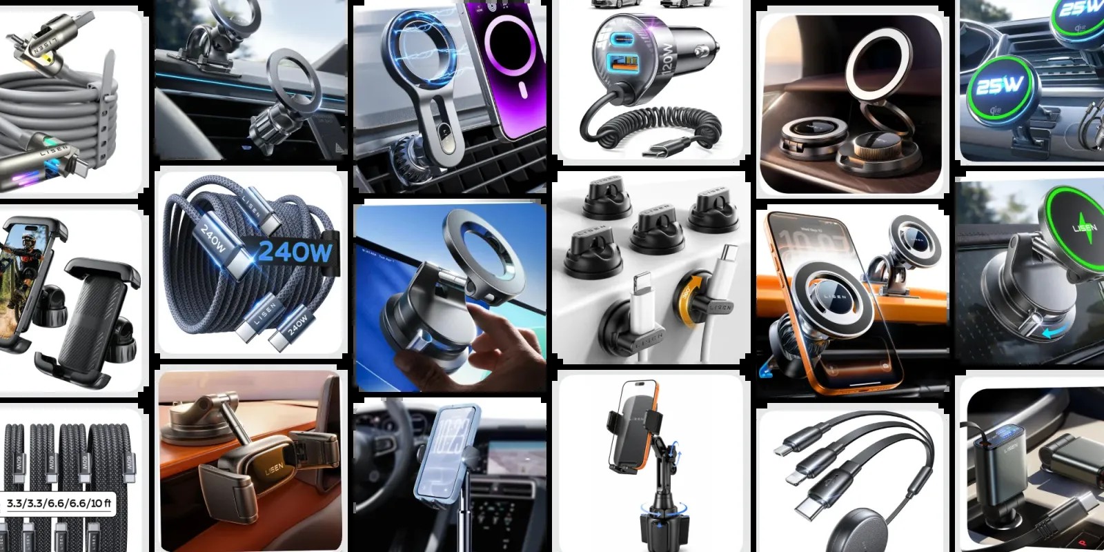 LISEN USB-C car charger and cables