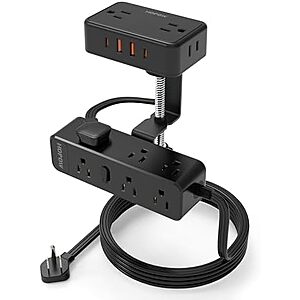 $30.77 – * | HOPOW Desk Clamp Dual Power Strip w/ 10′ Cord, 1700J Surge, 13x AC, 4x USB at Amazon