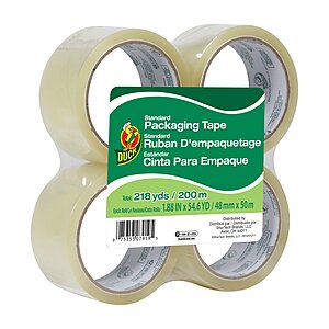 $4.53 – 4-Pack Duck 1.88″ x 55-Yd Clear Packaging Tape Refill Rolls  + Free Shipping