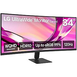 $219.99 – * | LG 34″ UltraWide 3440×1440 QHD Curved IPS 120Hz & HDR10 Monitor (34U60ZB-B) at Amazon