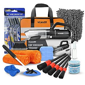 $28.79 – Prime Members: 25-Piece Car Interior & Exterior Detailing Kit w/ 10,000Pa Vacuum, Brush Set & Windshield Cleaner Tool  + Free Shipping