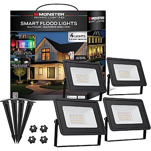 $40.00 – Prime Members: 4-Pack Monster Multi-Color Outdoor Smart Flood Lights $40 + Free Shipping