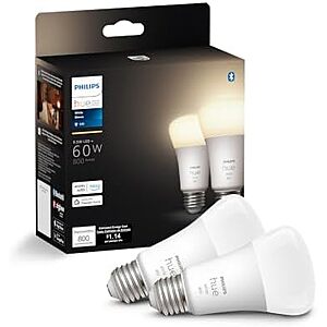 $14.99 – | Philips Hue Smart 60W A19 LED Bulb – Soft Warm White Light – 2 Pack – 800LM – E26 at Amazon