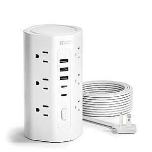 $18.99 – SUPERDANNY 17-in-1 Tower Power Strip – 12 AC Outlets, 3 USB-A & 2 USB-C Ports, 1700J Surge Protector & 10′ Flat Extension Cord  + Free Shipping